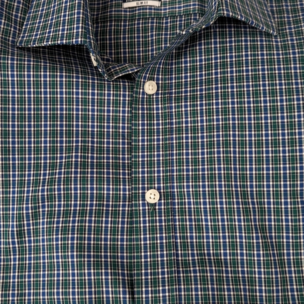 Crown & Ivy Gingham Check Shirt Men’s M Slim Fit Button Up Long Sleeve Stretch58